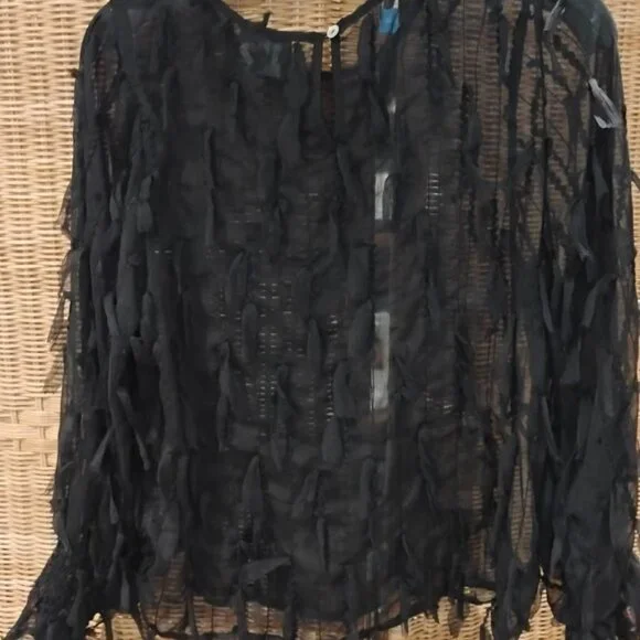 Blouse Women Jet Black Small Long Sleeves - Picture 2 of 6